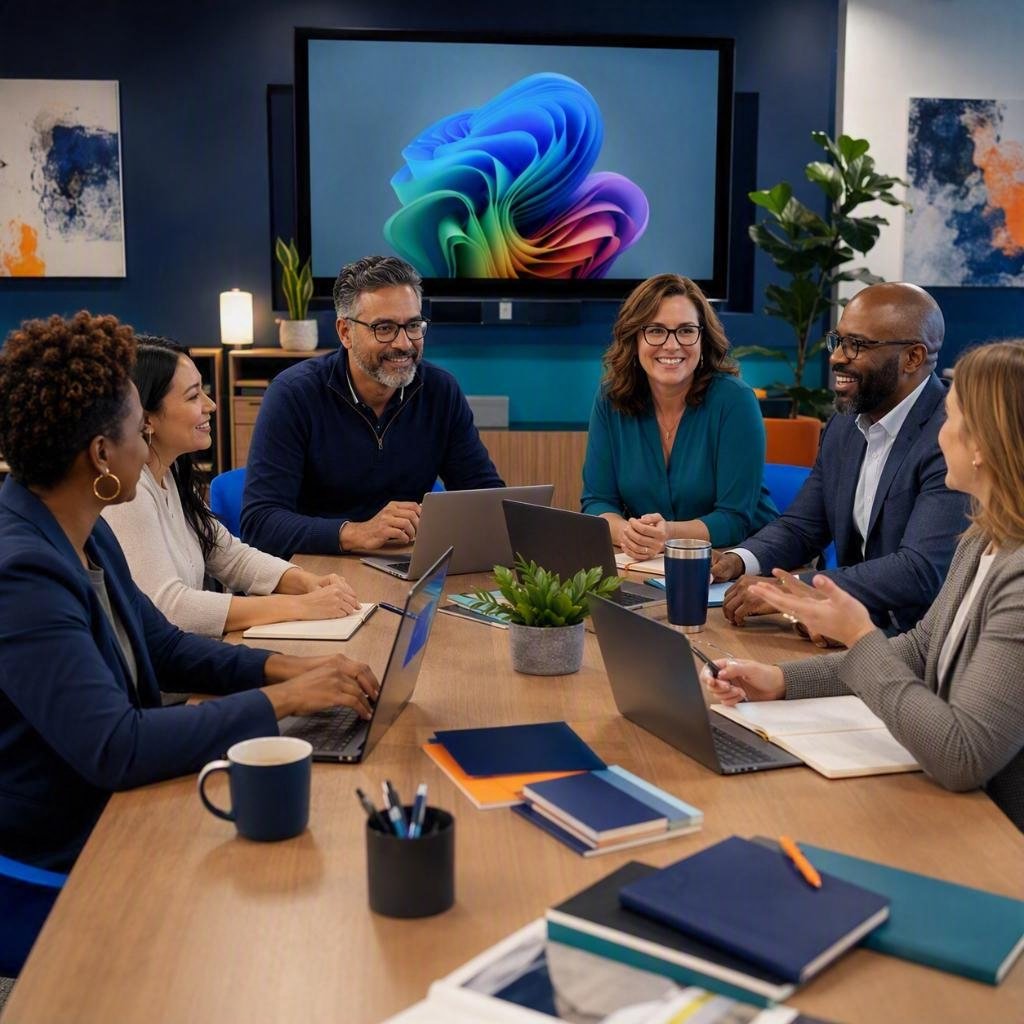 Create an authentic group image featuring a busine